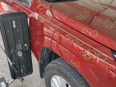 Discount Dents box truck parked outside during hail repair operations